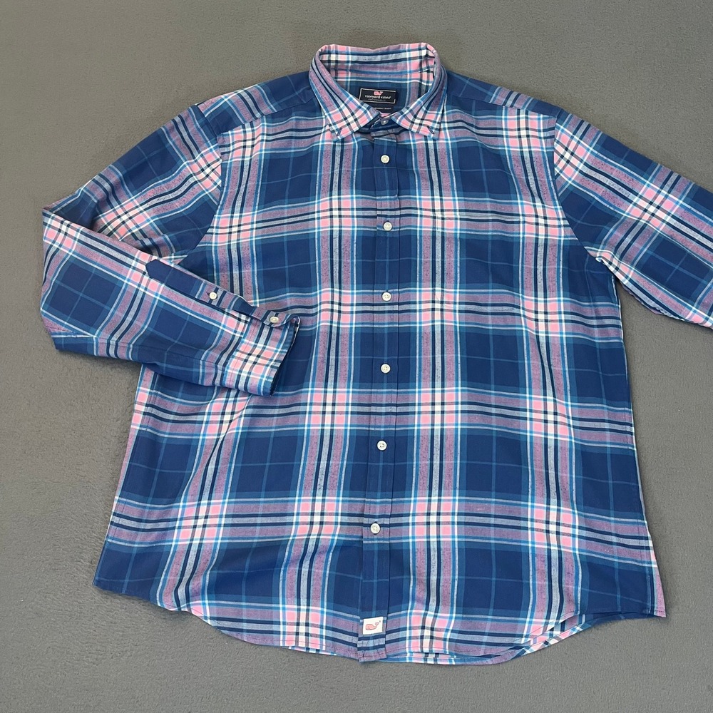 Vineyard Vines Performance Murray Shirt Mens XL Blue Pink Plaid Classic Fit Logo